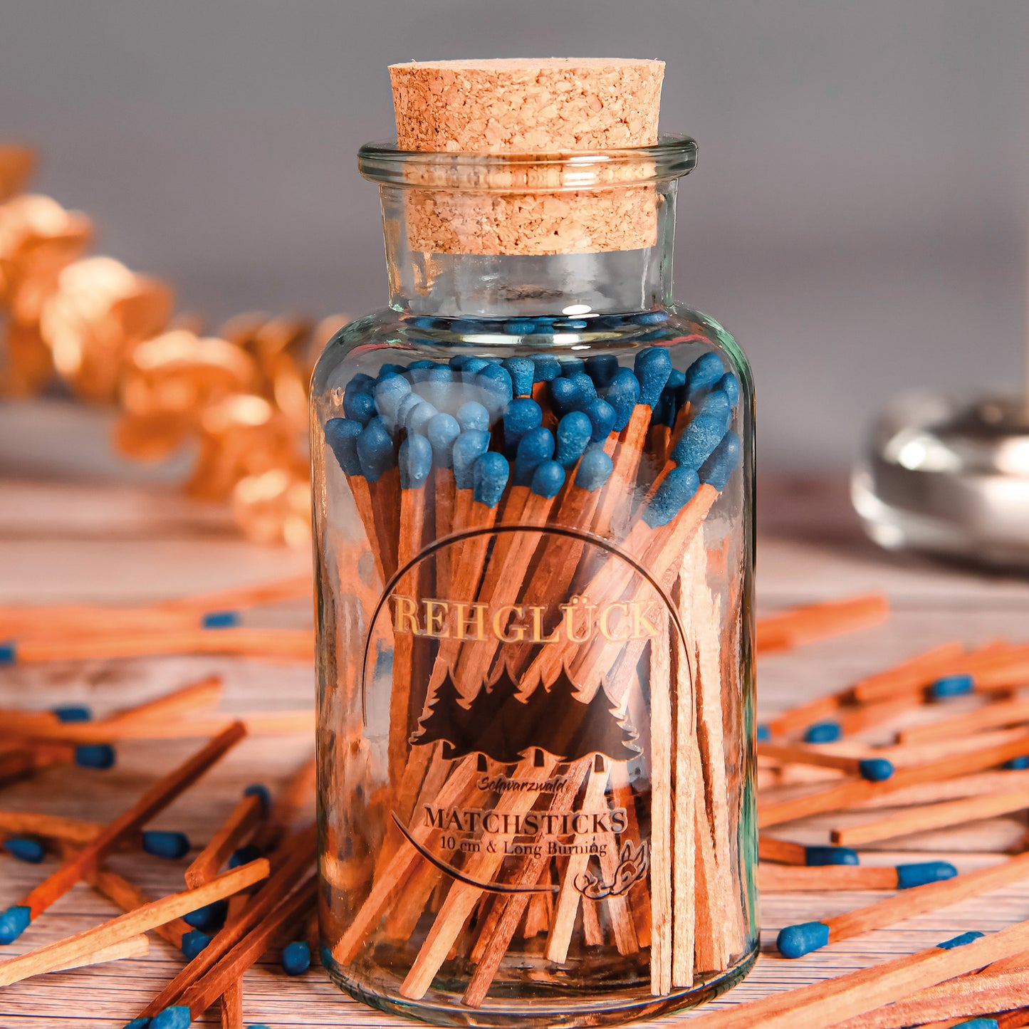 Honeyblue Apothekerflasche gefüllt mit ca. 80 Sück Streichhölzern